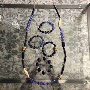 Chico's Blue & Gold Necklace Bracelet Set